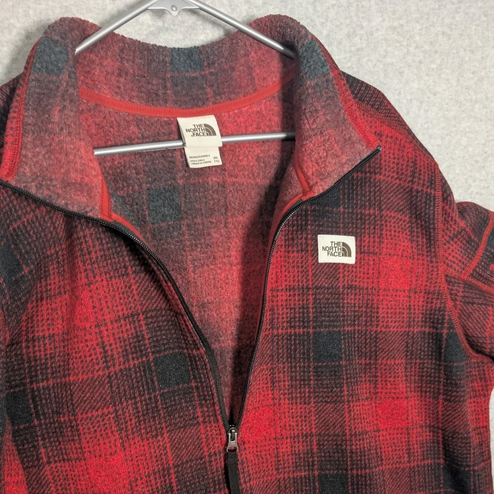 The North Face Sweater Quarter Zip Pullover Mens XXL Red Plaid Fleece Lumberjack